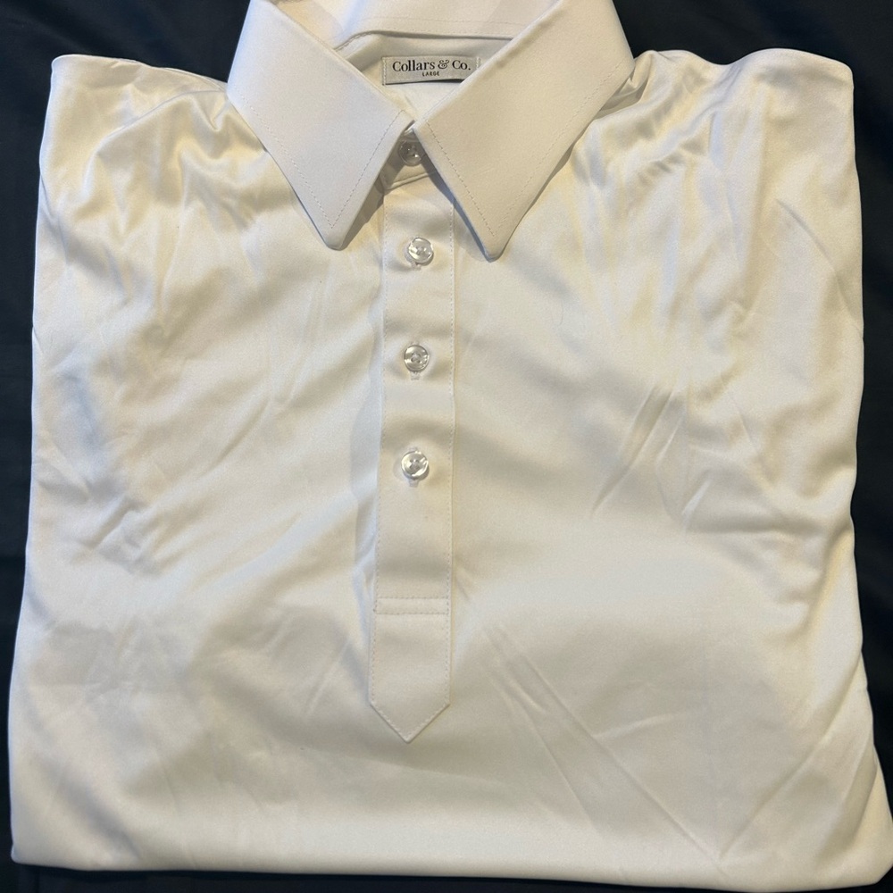 Collars & Co white polo large new w/o tags